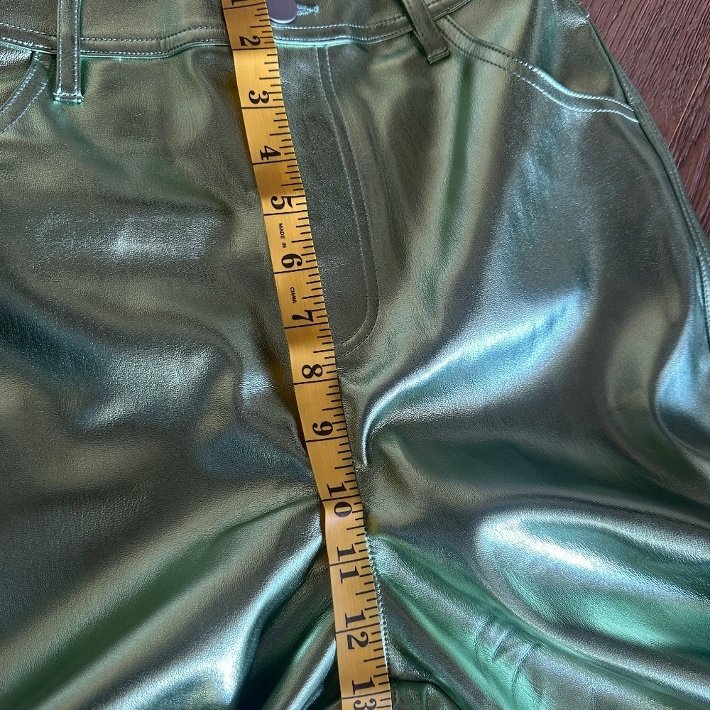 TOPSHOP Metallic Green Faux Leather Pants Straight Leg High Rise Size 4 - Picture 6 of 11